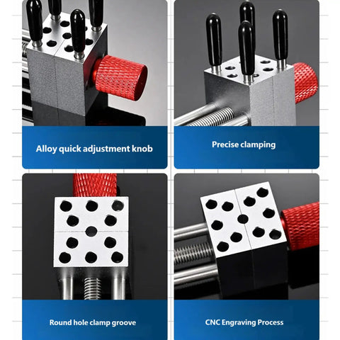 Aluminum Four Post Clamp Tool For Fine Assembly And Small Part Positioning, Handy Portable Manual Repair Fixture For Detail Work, Quick Setup And Reliable Holding At Your Hobby Bench Or Workshop, CNC engraving view