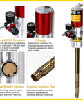 Heavy Duty 50 To 1 Air Grease Pump For 55 Gallon Drums With Drum Cap showing pressure, cylinder, silencer, and pipe details