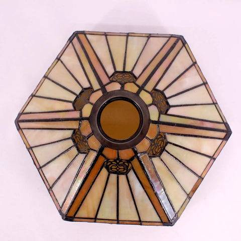 Lit Yellow Hexagon Tiffany Style Glass Lamp Shade Replacement For Arched Floor Lamp Torchiere And Pendant Lights 12 Inch Wide