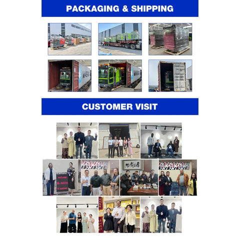 Packaging and shipping process of Heavy Duty Industrial Floor Sweeper For Factories Schools And Hospitals, plus customer visit highlights.