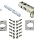 Installation components for Egg And Dart Door Knob With Plate For Large Vintage Or Modern Doors with screws and hardware