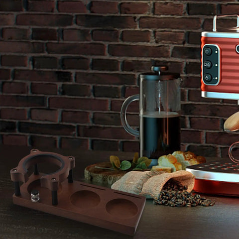 Adjustable Wooden Espresso Tamping Station And Hella Sturdy Portafilter Holder For 51 Mm Plus 58 Mm Coffee Tools with grinding setup.