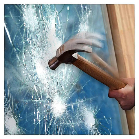 Hammer striking window with Clear Window Film For Security And Safety, 8 Mil Thick, 36 Inch By 24 Foot, Interior Application