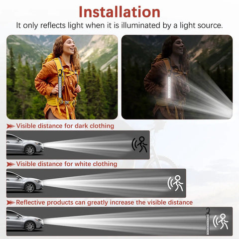 Visible effect of Double Sided Reflective Safety Keychain 4 Pack With Plastic Buckle for enhanced nighttime visibility in use.