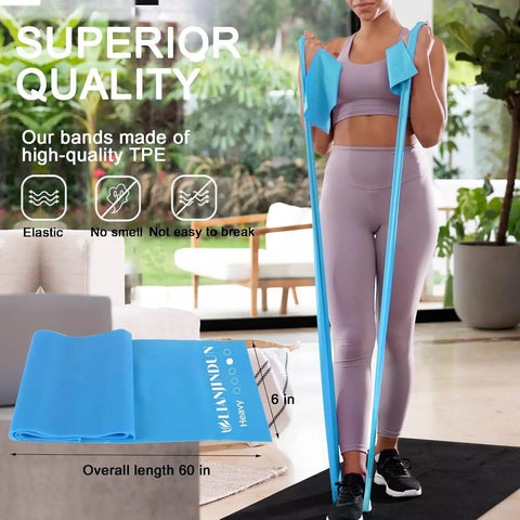 Color Coded Resistance Bands For Intense Workouts Physical Therapy Gym Strength Training Muscle Recovery Built For Pilates Yoga Beginners With Five Progressive Tension Levels To Crush Every Legit Fitness Goal, showing heavy tension band 60 in long.