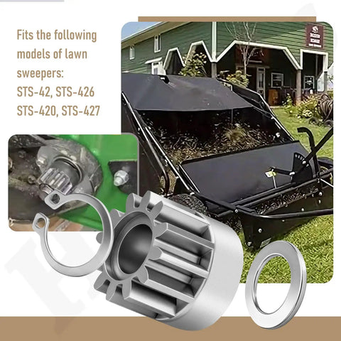 Left And Right Wheel Drive Pinion Kit For 42 Inch Lawn Sweeper Keeps Your Lawn In Action Includes Gear Pinions And Washers Compatible With Lawn Sweepers Fits STS 42 426 420 427 displayed with lawn sweeper model numbers
