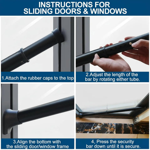 Instructions for using Heavy Duty 2 Pack Door Security Bar Adjustable Door Jammer Kickproof Steel Stopper.