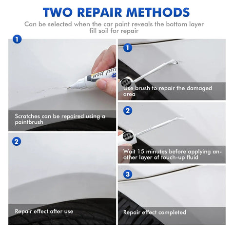 Instructions showing two repair methods with World Rally Blue Touch Up Paint Kit For Subaru Scratch Repair DIY Auto Paint That Covers Scratches Fast No Sweat Easy Fix For BRZ Impreza WRX S209 And Other Subaru Models Professional Quality Automotive Paint
