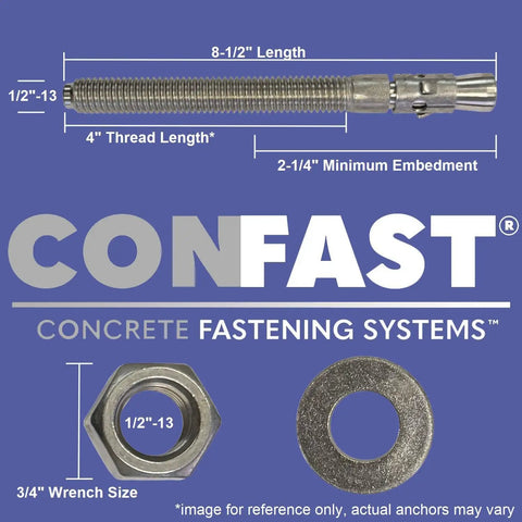 Half Inch By Eight And A Half Inch Wedge Anchor Zinc Plated Dry Concrete Anchor Box Of 25 Built Tough For Long Lasting Hold