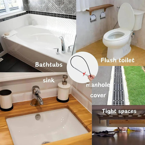 76 Inch Drain Snake With Flexible Grabber Claw For Sinks, Showers And Tubs, Handy Hair Removal Tool For Tight Spaces, Fast Clog Busting And Deep Clean In Narrow Pipes