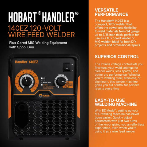 140EZ 120V Wire Feed MIG Welder With Spool Gun For Aluminum, Flux Core And MIG, control panel close-up with settings