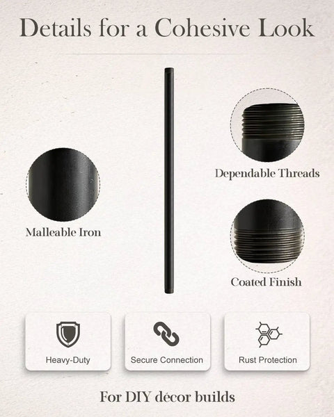 3/4 Inch Black Malleable Iron Pipe Nipples 24 Inch Long Dual Threaded Fittings with dependable threads and coated finish