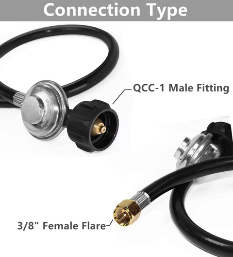 Propane Regulator And Hose Type One QCC1 Universal Grill Regulator Replacement Parts For Most LP Gas Grills Heaters And Fire Pits
