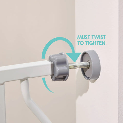 Close-up of pressure mount adjustment knob for 36-Inch Extra Tall Baby Gate For Doorways And Bottom Of Stairs, Pressure Mounted Walk-Through Gate.