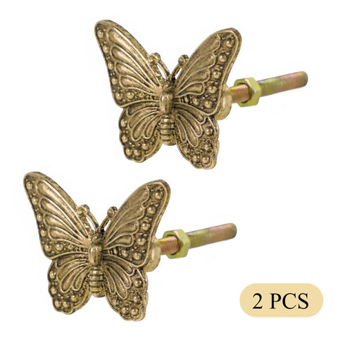 2 Pack Butterfly Cabinet Knobs In Gold Pewter With Delicate Wings And Lifelike Antennae for girl’s room dresser hardware.