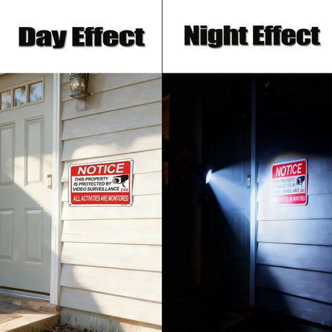 2 Pack 10x7 Inch Reflective Aluminum Video Surveillance Sign Keep Intruders Away, Weatherproof And UV Protected, Waterproof Deterrent For Homes And Businesses, 24 Hour Security Reminder, High Visibility Industrial Grade Sign on house wall