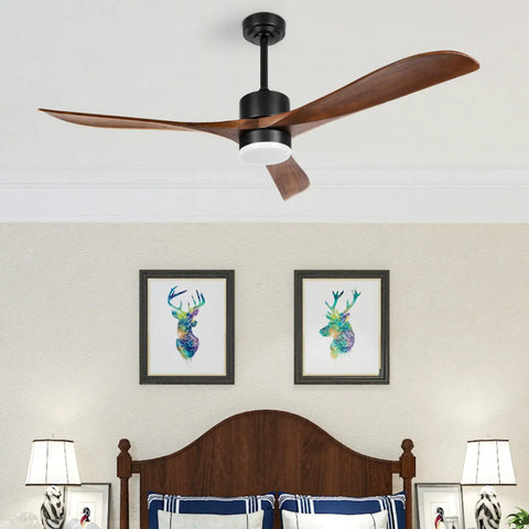 56 Inch Wood Ceiling Fan With Remote Control And Light Memory Indoor Outdoor Ready In Walnut And Matte Black Finishes