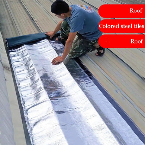 Man applying Heavy Duty Self Adhesive Roofing Felt And Heat Reflective Aluminum Foil Tape for roof repair.