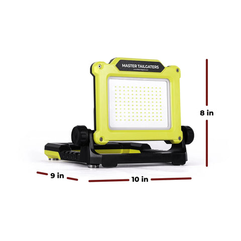 FLUD 4000 LED Work Flood Light For Dewalt 20V Battery Ultra Bright Portable Worksite Light front view, dimensions 9x10x8 inches