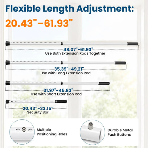 2 Pack Heavy Duty Adjustable Security Bar For Sliding Doors And Windows Hardcore Metal Barrier with flexible length adjustment from 20.43" to 61.93".