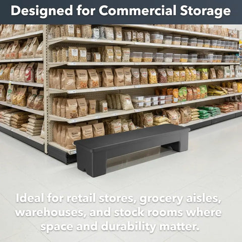 Built Tough Heavy Duty Plastic Dunnage Rack Rock Solid 36 X 12 X 8 Inches Narrow Commercial Floor Shelf 750 Lb Load Capacity on store floor