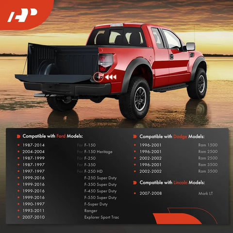 Open tailgate view of Ford truck with Tailgate Hinge Pivot Bushing Insert Kit For Ford F Series And Dodge Ram Trucks 4 piece set