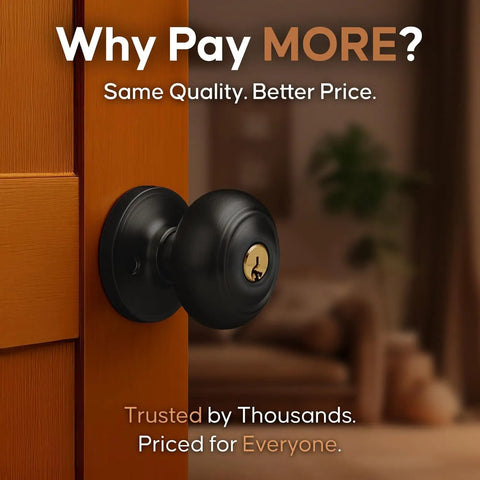 Colonial Style Dummy Interior Door Knob Matte Black Non Turning Handle for French Doors and Closets ANSI Grade 3 Certified