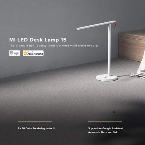 Lit Smart LED Desk Lamp With Remote Control, standing on a gray carpet, minimalist design, suitable for home office.