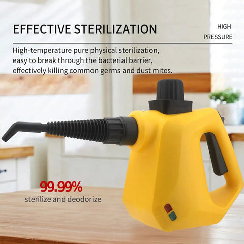 High Temperature Handheld Steam Cleaner with Cleaning Brush, Glass Scraper, Extension Hose and Nozzle on kitchen counter