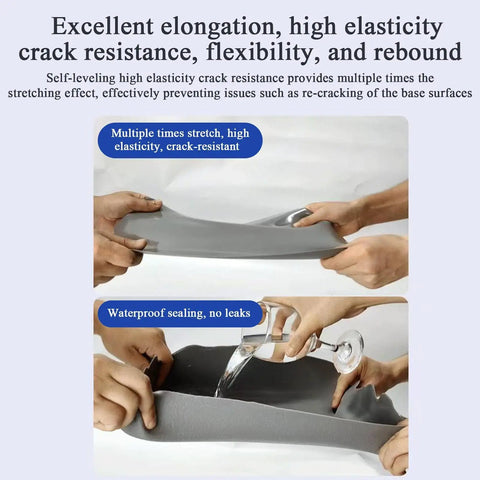 Heavy Duty Roof Sealant And Crack Patch For Asphalt Shingles And Metal Roofs Creates An Instant Watertight Barrier shown being stretched and tested for leaks.