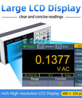 Side view of USB Digital Multimeter With True RMS 55000 Counts, showing 3.7-inch LCD screen and measurement display
