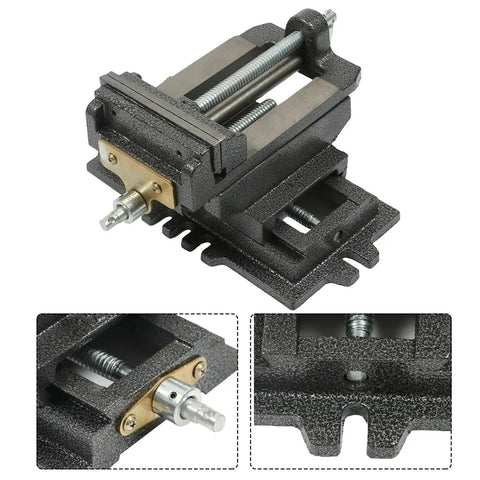 Heavy Duty 5 Inch Cross Slide Drill Press Vise For Woodworking Rock Solid Cast Iron Milling Fixture with smooth adjustment mechanism.
