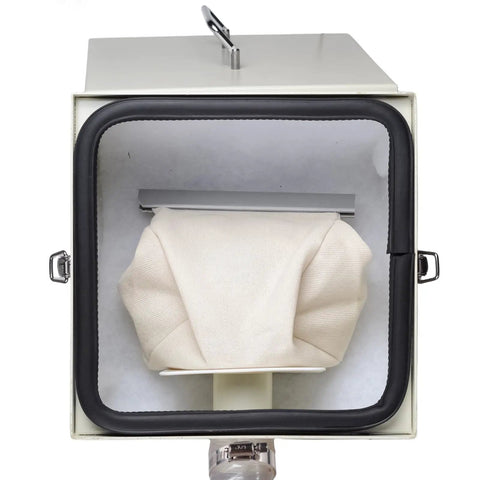 Interior view of Straight Up Powerhouse 1000W Dental Dust Extractor With Pretty Dang Quiet Motor with a cloth filter.