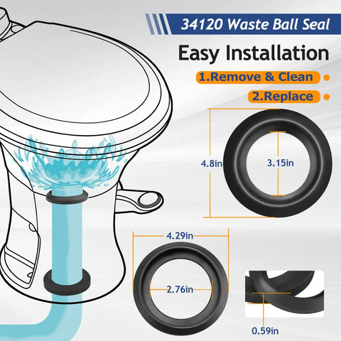 Diagram of Waste Ball Seal Kit For Thetford Aqua Magic Style II Style Plus Style Lite And Residence RV Toilets installation.
