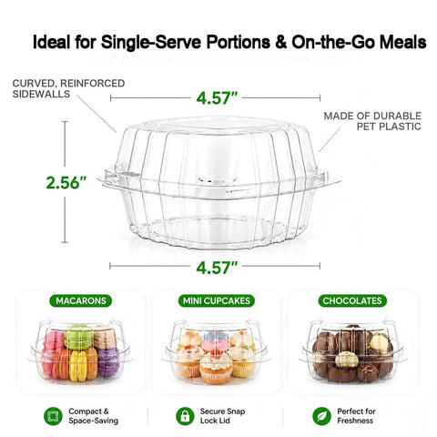 Snag This 50 Pack Super Sealed Hinged Food Containers With Secure Flip Top Lids For Cake Slices Pastries And Quick Bites, clear PET plastic clamshell.