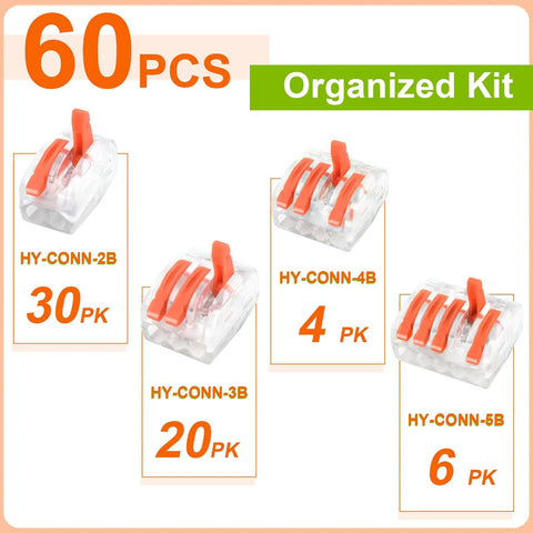 Lever Wire Connectors Kit 60 Pieces With 2 Port 3 Port 4 Port 5 Port Push In Wire Nuts For AWG 28 12 Test Hole Reusable Quick Splice