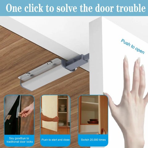 Sturdy Magnetic Push To Open Latch Brings Handle Free Cabinet Hardware With A Darn Slick Touch Release Designed For Kitchen Drawers Closets And Wardrobes Totally Bulletproof Two Pack Kit installed in a cabinet with push to open feature.