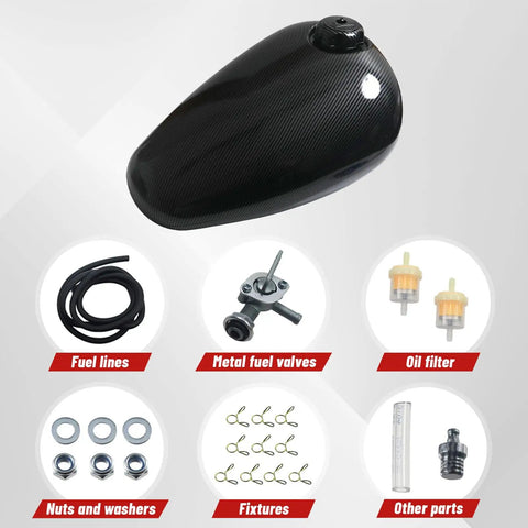 Gas Fuel Tank 5.5L Capacity HDPE Replacement For CT200U EX Axis M200 with carbon fiber pattern and included accessories.
