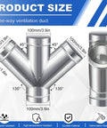 Front view of 4 Inch W Shaped Dust Collection Fitting Heavy Duty Galvanized Steel 4 Way Duct Splitter Vent Connector dimensions