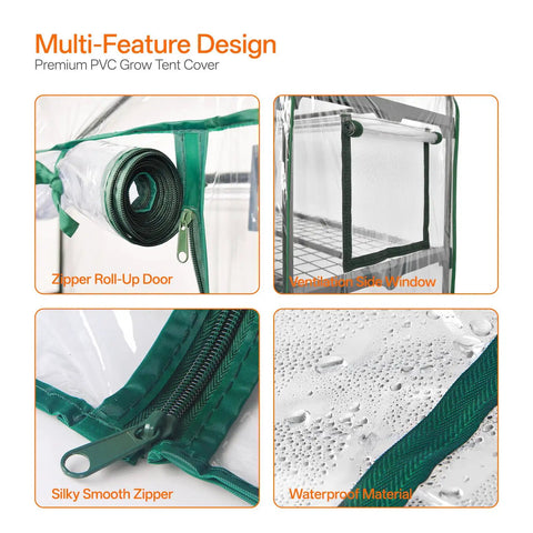 Zippered PVC cabinet details for Space Saving Indoor Greenhouse With Grow Lights Four Tier Mini Grow Tent with airflow windows.
