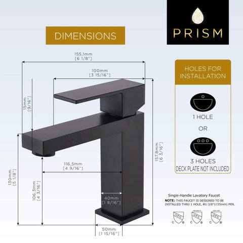 Matte Black Single Hole Bathroom Faucet With ADA Handle Modern Black Finish 304 Stainless Steel Construction diagram