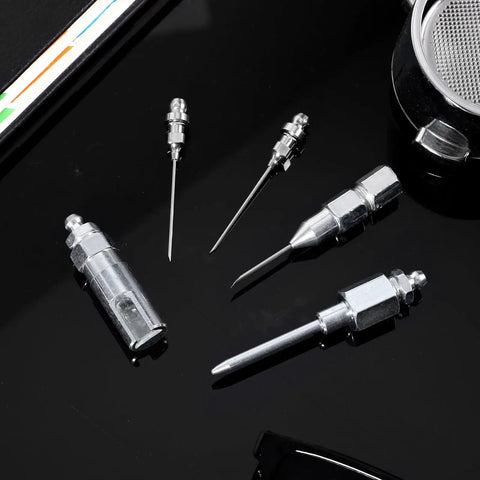 5 Piece Heavy Duty Pro Grade Grease Gun Needle Tip Kit with Hardened Steel Needles Dispenser Filling Nozzle and Fittings