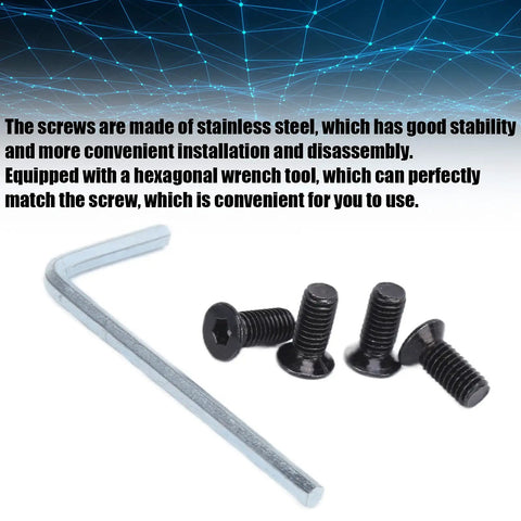 Hex Wrench Set For Electric Scooters And Skateboards With M5 Thread Front Fork Bolts And 10mm Length Handlebar Screws Replacement Hardware For Quick And Easy Repairs On The Go, showing stainless steel wrench and screws set on white background.