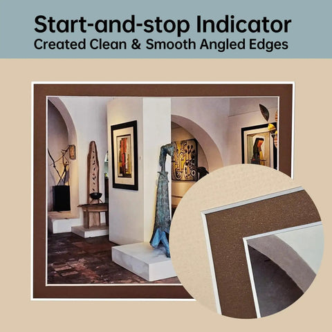 Start-and-stop Indicator for Slick Retractable Mat Cutter Featuring Drop Dead Easy Depth Knob And Hella Sharp 45 Degree Bevel Blade