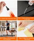 Steps to use Silicone Treadmill Belt Lubricant 8 Oz Total With 2 Long Nozzle Tubes, including application and cleanup process.