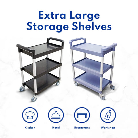 Top Notch Heavy Duty 3 Tier Plastic Utility Rolling Cart That Handles Loads Like A Champ With Secure Locking Casters And 250 Lb Capacity For Busy Kitchens Gray on display.