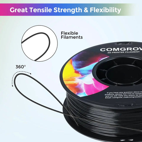 Premium Black Tpu Filament 1.75Mm 95A Soft Flexible 3D Printer Spool 1Kg showcasing the spool with black filament coiled.