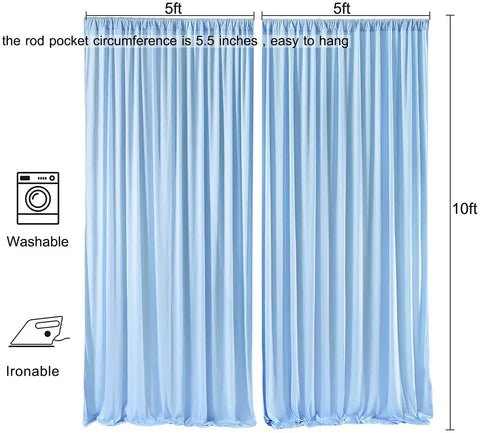 Light Blue Polyester Backdrop Curtains Set Of 2 Panels 10 Feet By 10 Feet With Rod Pockets For Weddings Parties Events And Home Decor Wrinkle And Stain Resistant Backdrop Drape For Photo Ops.
