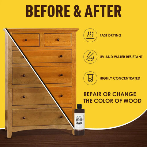 Before and after image of furniture stained with Black Walnut Wood Stain Delivers Killer Coverage With Just One Coat.
