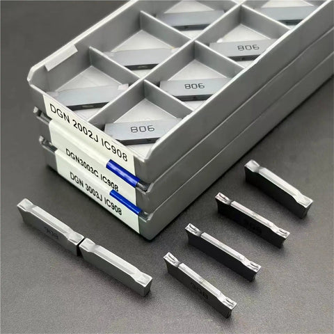 Pro Grade Carbide Turning Inserts 3Mm Grooving Tool Set For CNC Lathe, 10 Pack, DGN3003J DGN3003C DGN2002J DGN2002C IC908 in box